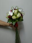 Bouquet de mariée avec roses rouges et blanches et orchidées - Vergez Tarnos